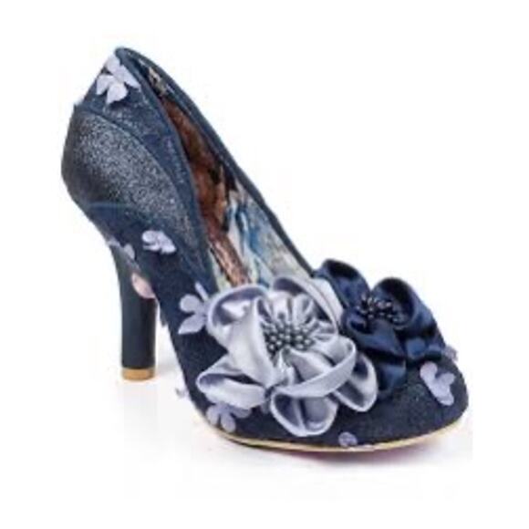Irregular Choice Shoes - IRREGULAR CHOICE Peach Melba Vintage Floral Heels in Navy, Size 39